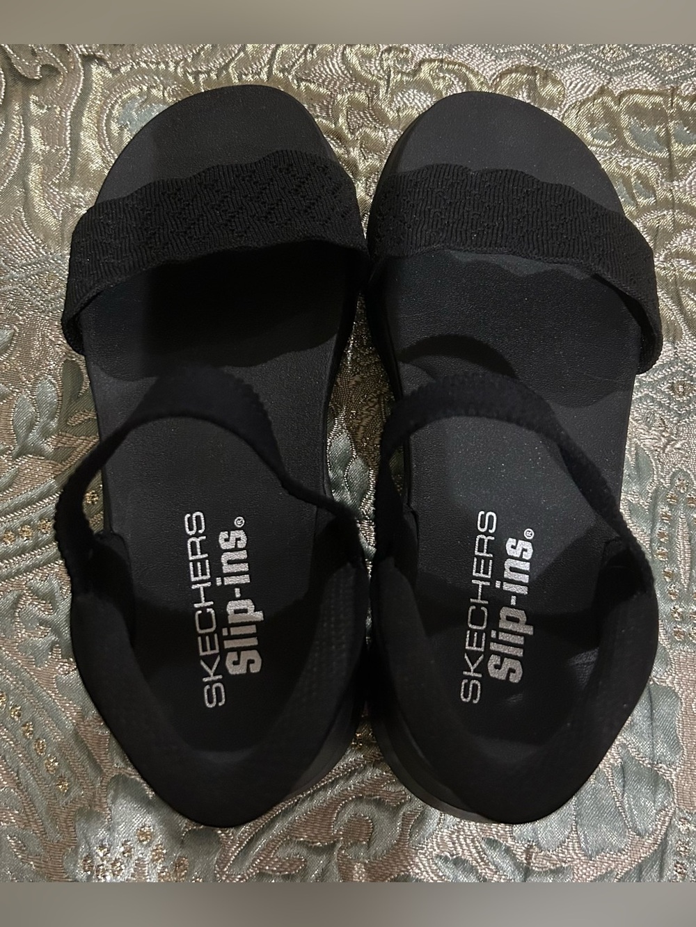 Skechers Women’s Black Knit Strap Comfort Sandals new - Picture 3 of 6